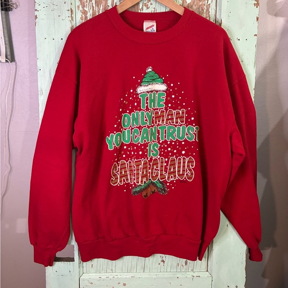 Jerzees Sweaters - Women’s VTG Jerzees Red Festive Santa Crewneck Sweater